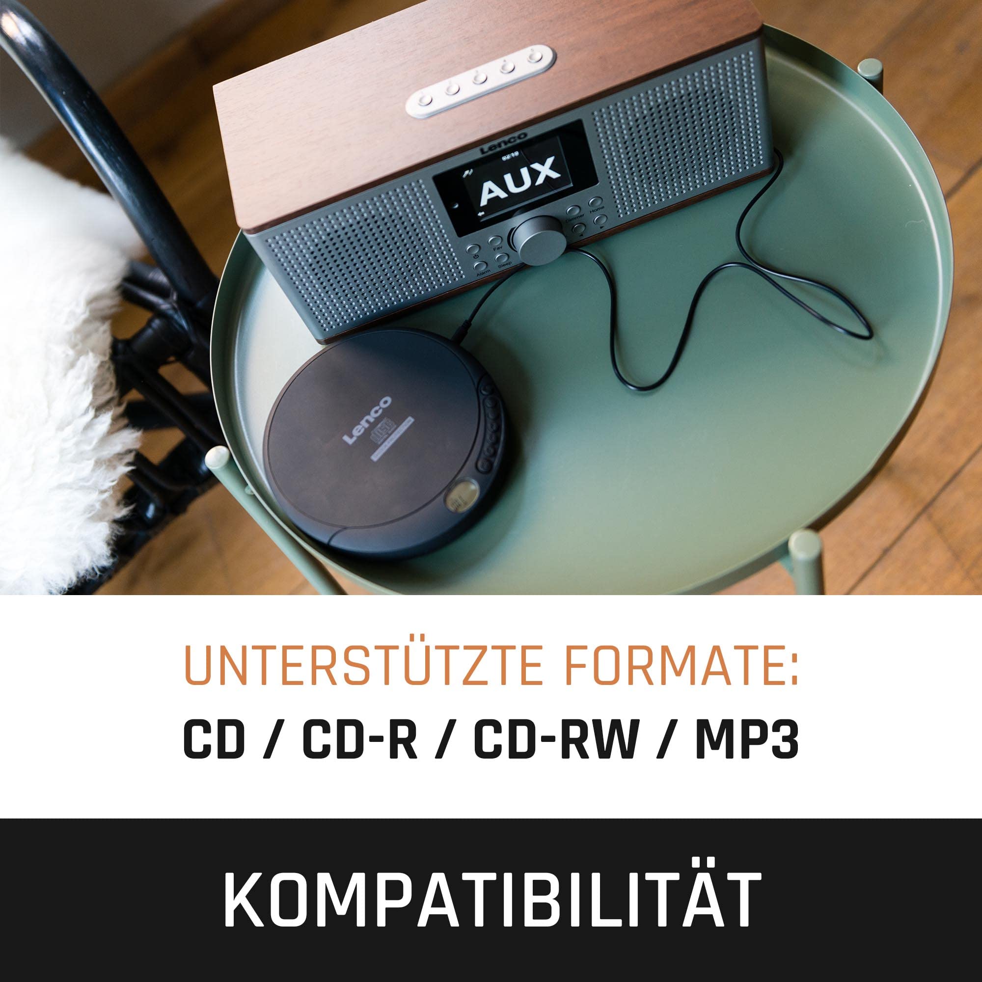 Lenco CD-200 - CD-Player - Auch für Kinder - Discman - Tragbar | CD Spieler- LCD-Display - Anti shock - Hörbuchfunktion - Kopfhörer - H USB-Ladekabel - Schwarz