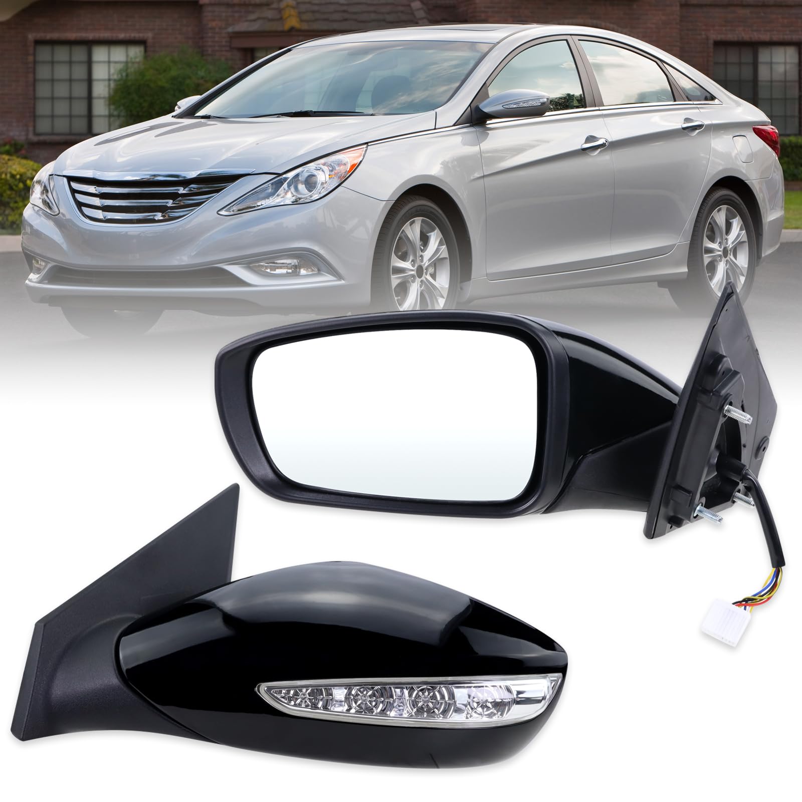 Photo 1 of [Scratches on Mirror] Lqito Left Driver side Door Mirror Compatible With 2011 2012 2013 2014 Hyundai Sonata With Power Glass Manual Folding Heated Turn Signal Black Replace#HY1320168 87610-3Q110 (7 Pins)