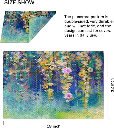 Miniatura 4 de Flower Placemats Set of 4 Table Mats Washable Placemat Waterproof Place Mats for Party Home Dining Table Decor 18x12 in