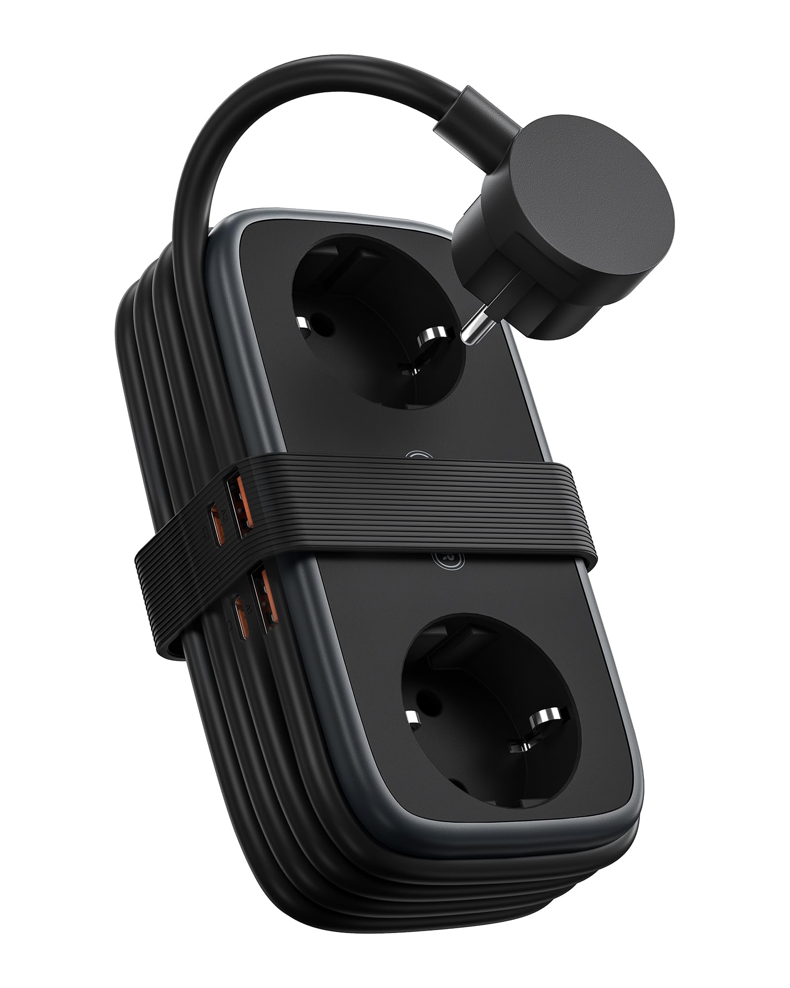 NTONPOWER 2 Fach Steckdosenleiste mit USB-C 65W PD, Flachstecker Mehrfachsteckdose USB Schnellladen für Reise, Zuhause, Büro, 2500 Watt Verteilersteckdose 1,5 Meter, Schwarz
