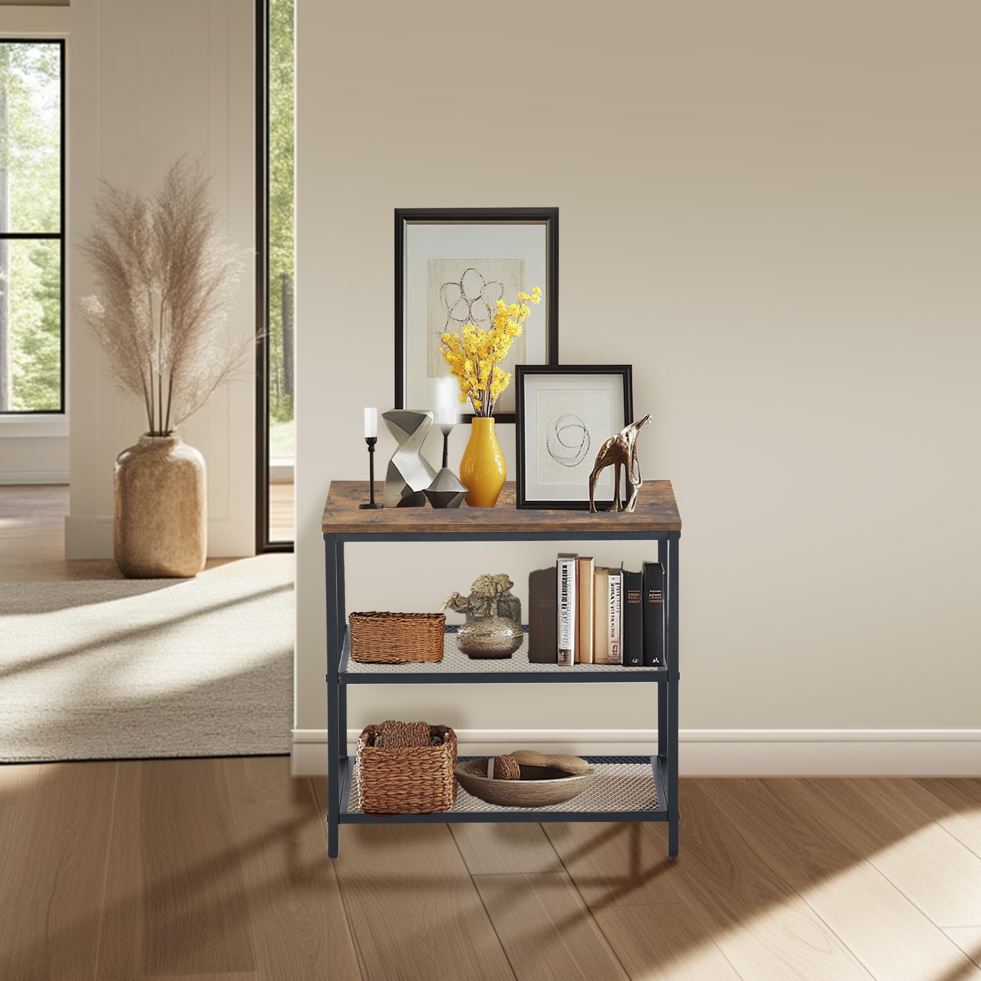 FurnitureR 50CM Hocker Aufbewahrungsbank, Aufbewahrungseinheit mit 3-Regalen und Nivellierfüßen, Hocker Bank mit Vintage MDF, für Wohnzimmer, Schlafzimmer, Flur, Küche, Esszimmer, Braun,50x28x48CM