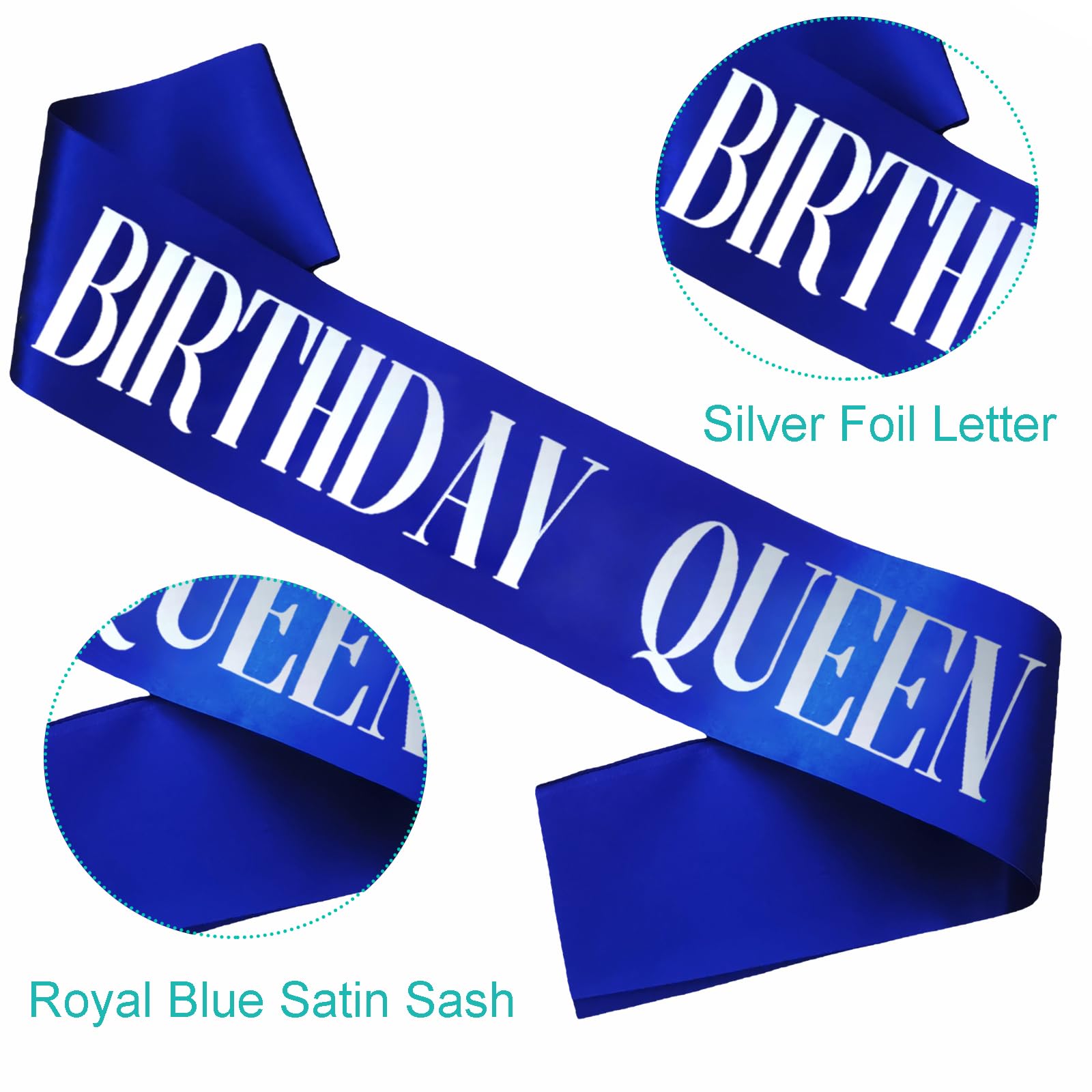 RUDONG M Birthday Queen Sash - Silver Glitter Party Sash For Women & Girls All Ages