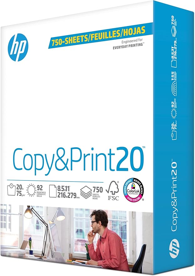 HP Printer Paper 8.5x11 Copy&Print 20 lb 1 Bulk Pack 750 Sheets 92