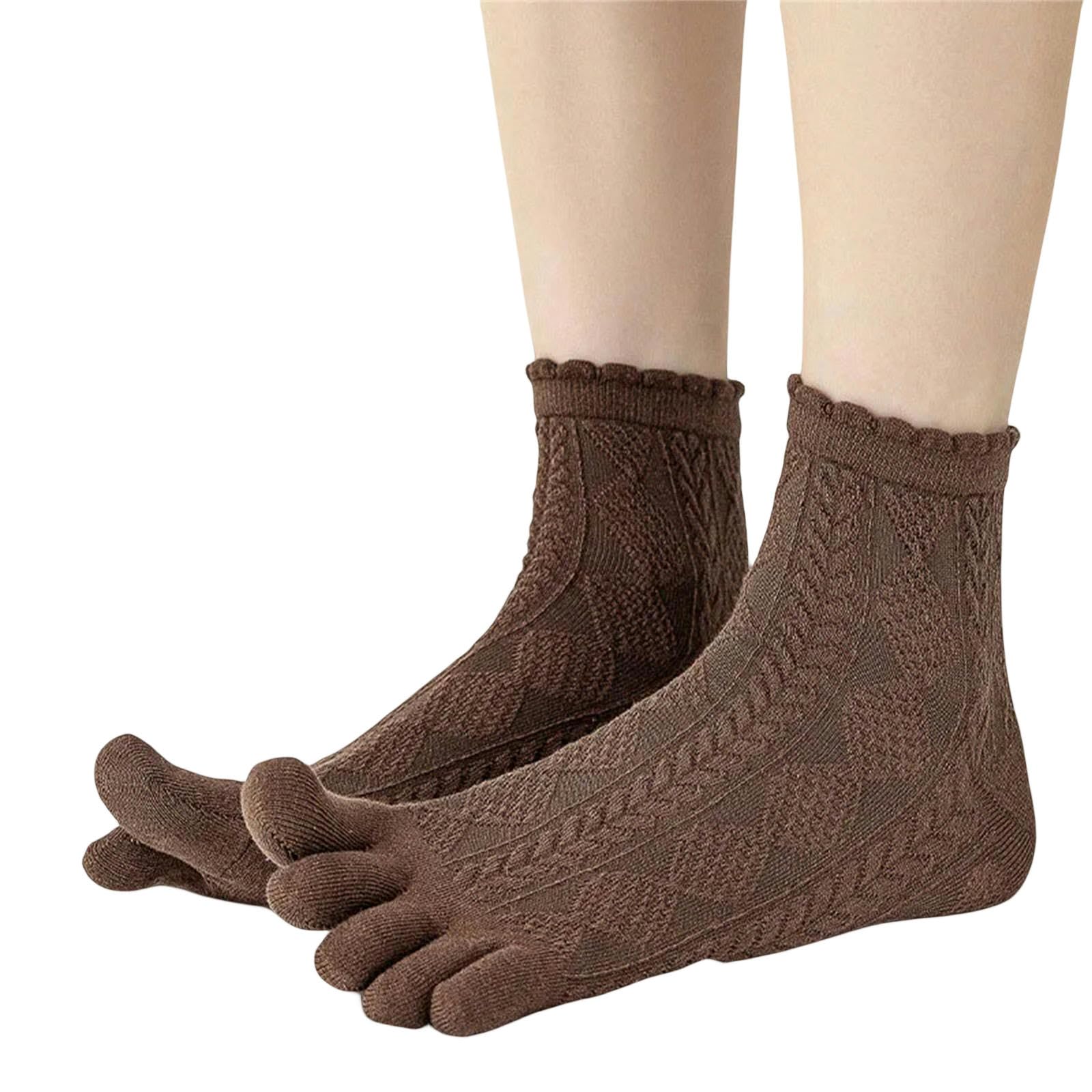 Calcetines Hombre Calcetines De Tubo Medio De Verano para Mujeres Tubo De Cinco Medias De Dedo Calcetines De Algodón Que Absorben Sudor-Marrón-Talla Única