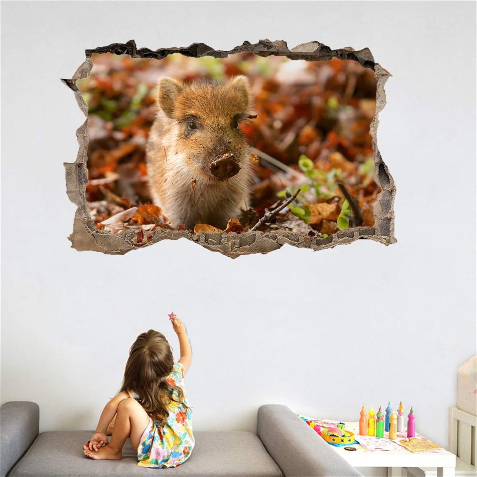 Calcomanía Rota 3D, Animal Adhesivo Extraíble De Vinilo Para Despegar Y Pegar, Conejillo De Indias Tatuaje De Pared Niñas Niños Dormitorio Guardería Habitación Decoración Para El Hogar 80x120cm