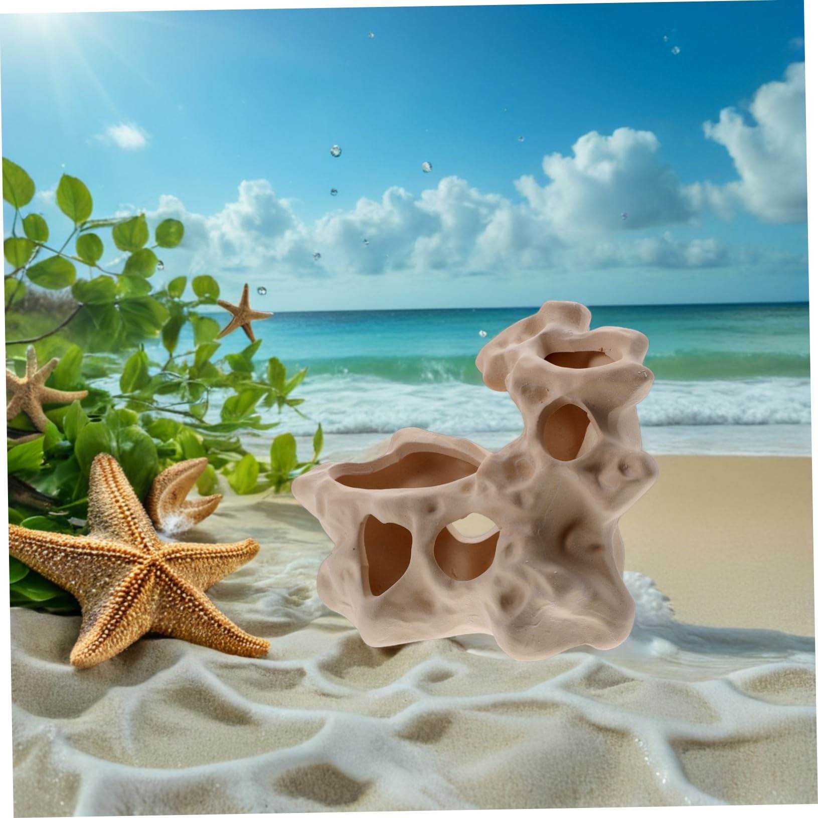 UPKOCH Grotte de Cachette D'aquarium en Céramique Beige 2pcs | Forme Roche Naturelle, pour Bassins D'eau Douce, Adaptée Betta et Crevettes