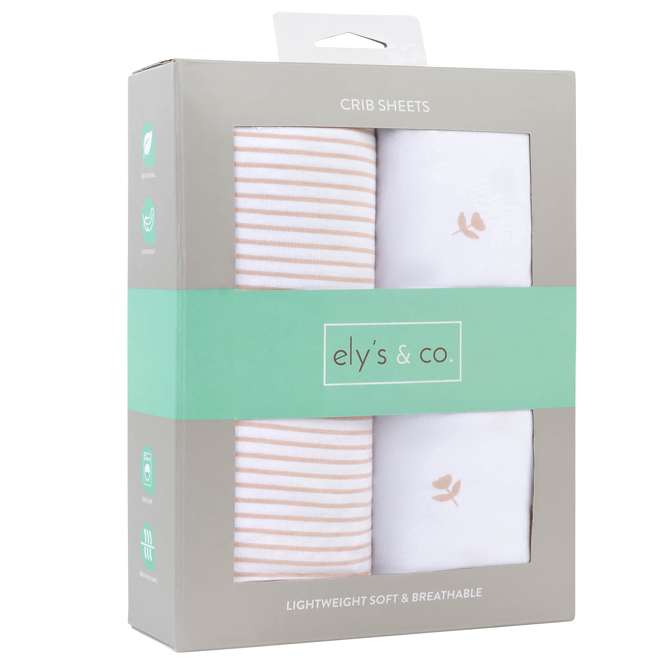 Ely’s & Co. Crib Sheets Baby Girl Fitted Crib Mattress Sheet Set, 2 Pack, 100% Jersey Knit Cotton, Infant and Toddler Nursery Bedding, Pink Tulip Collection, 28” x 52”