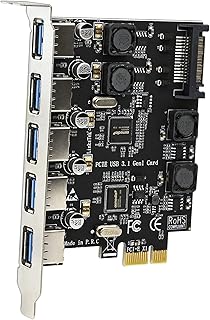 5-Ports PCIE USB 3.0 (USB 3.1 GEN1) 5Gbps Expansion Card for Desktop PCs, 5X 5Gbps Max USB-A Ports, Built in Smart Power Distribution Technology, No Need Extra Power Supply (PCIE-U305A)