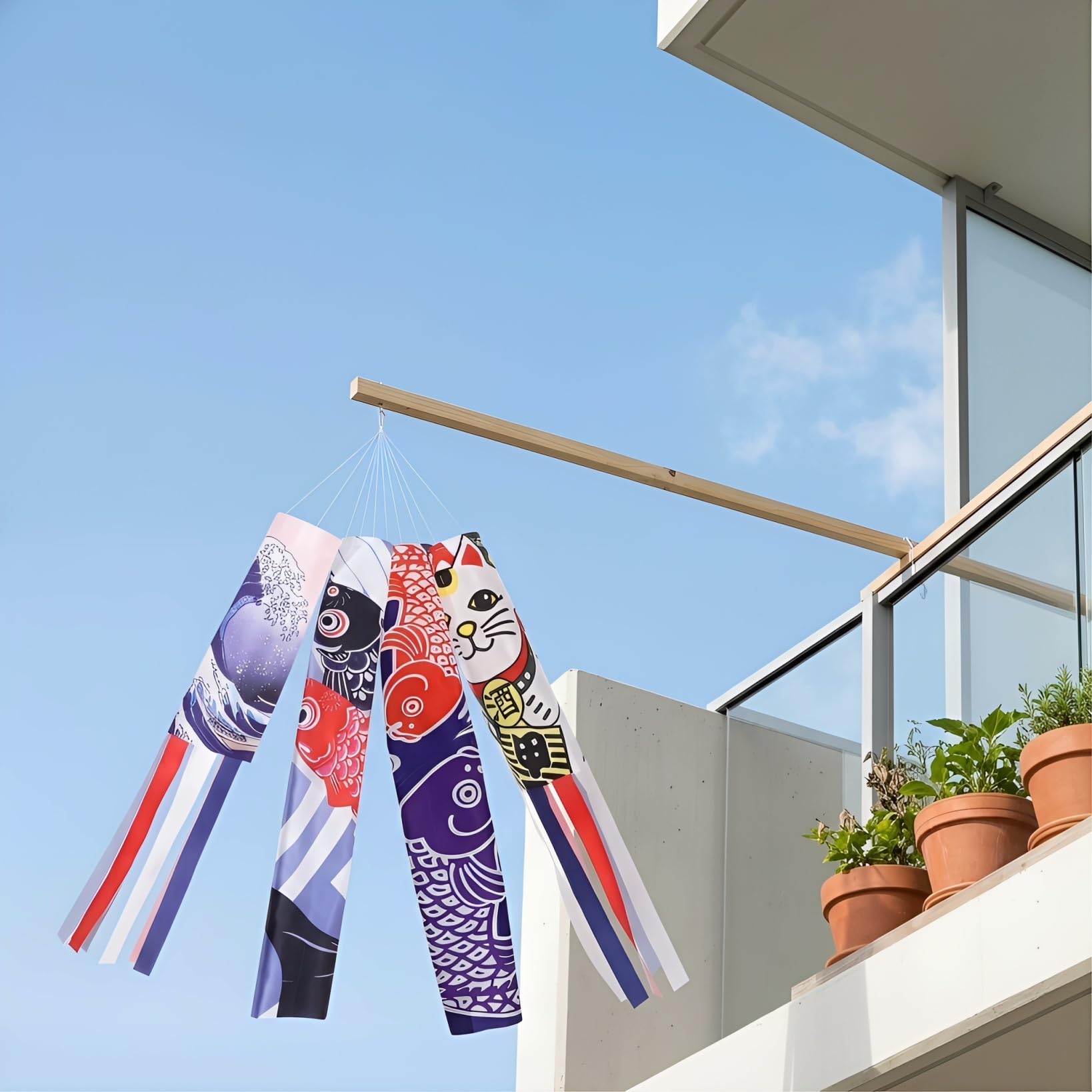 Lot de 4 Sacs à air pour Carpe - Drapeau - Drapeaux décoratifs - Décoration à Suspendre pour Jardin, Sushi, Bar, Restaurant