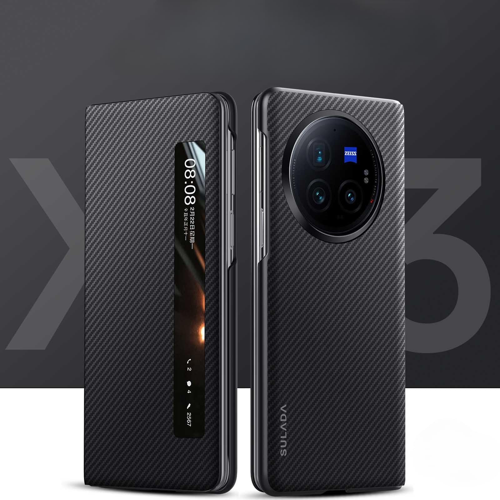 Gruattreay Case Compatible with Vivo X Fold 3 Pro Case, Carbon fiber texture, double-sided wrapped, earthquake and fall resistant, Automatic wake-up/sleep mode,case for Vivo X Fold 3 Pro (Black)