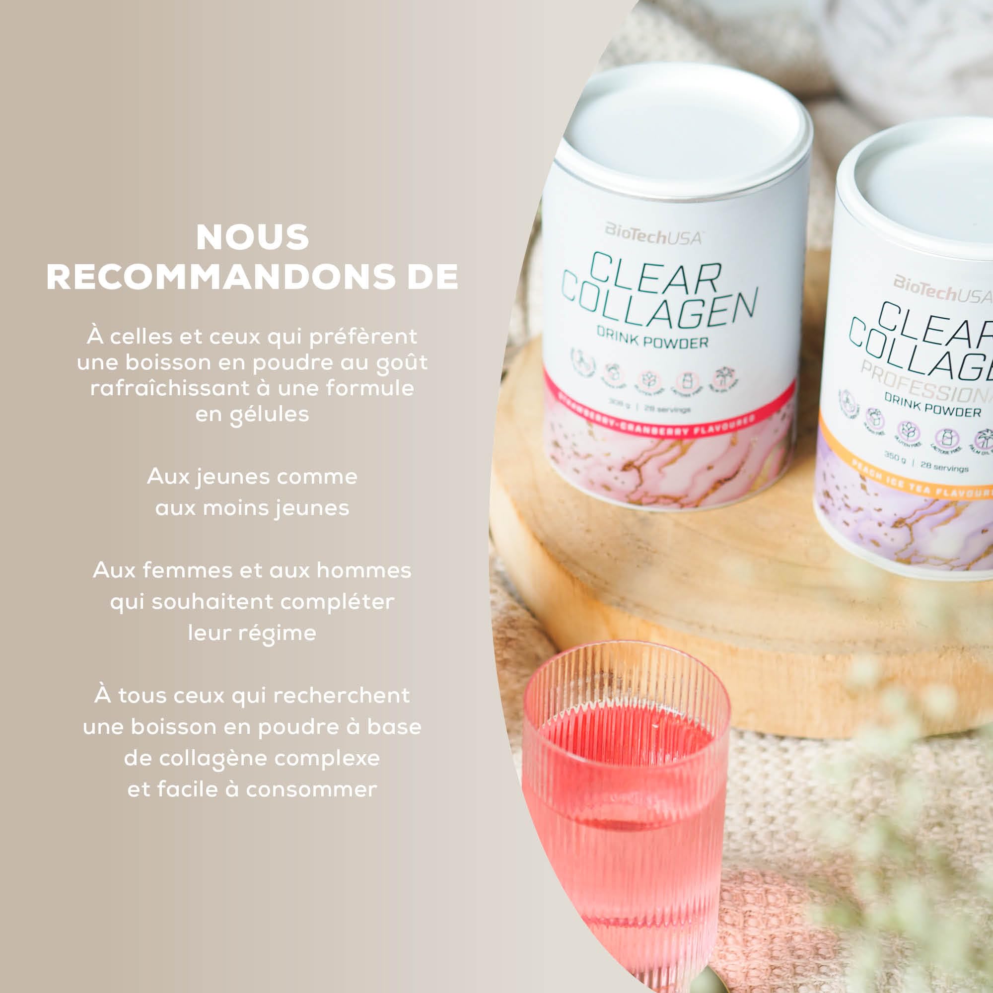 BioTechUSA Clear Collagen Professional | Boisson en poudre aromatisée | 20,275 mg de collagène de type I et II | Acide hyaluronique | Vitamines et minéraux | Sans sucre, 350g, Mangue