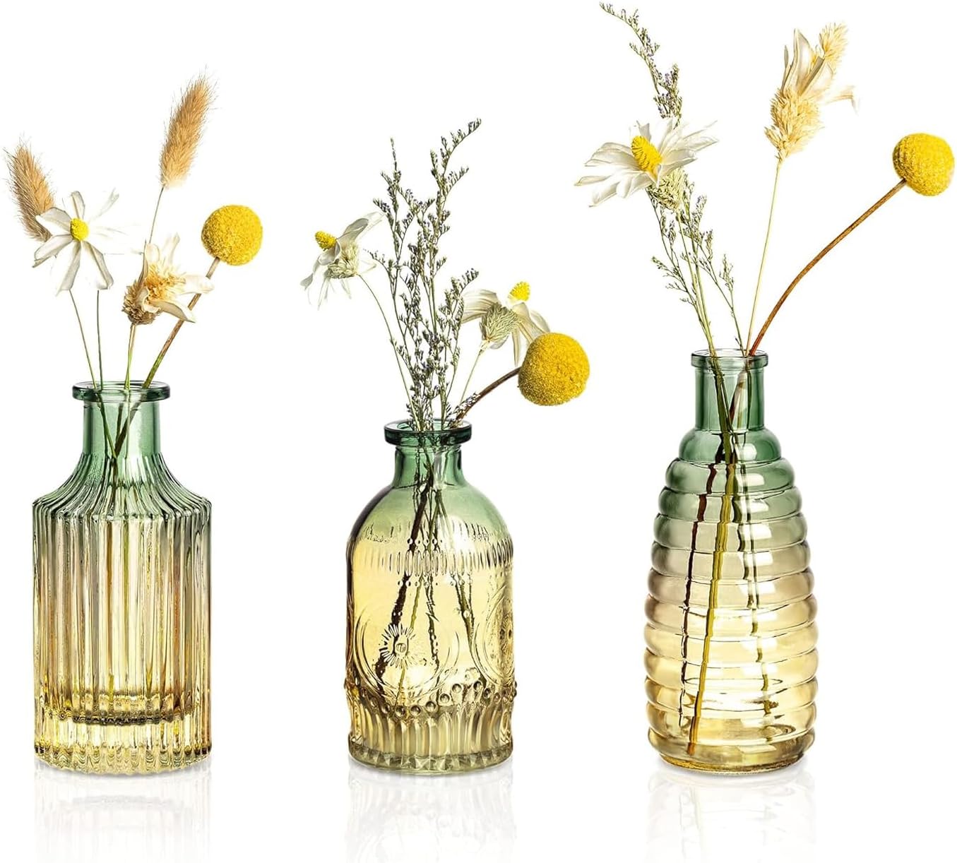 100% Crystal Clear Glass Bud Vases Flower Pots for Home Decoration (Set of 3) | Center Table Mini Decorative Items | Transparent Glass Vase for Water Plants | Glass Planters for Indoor Plants