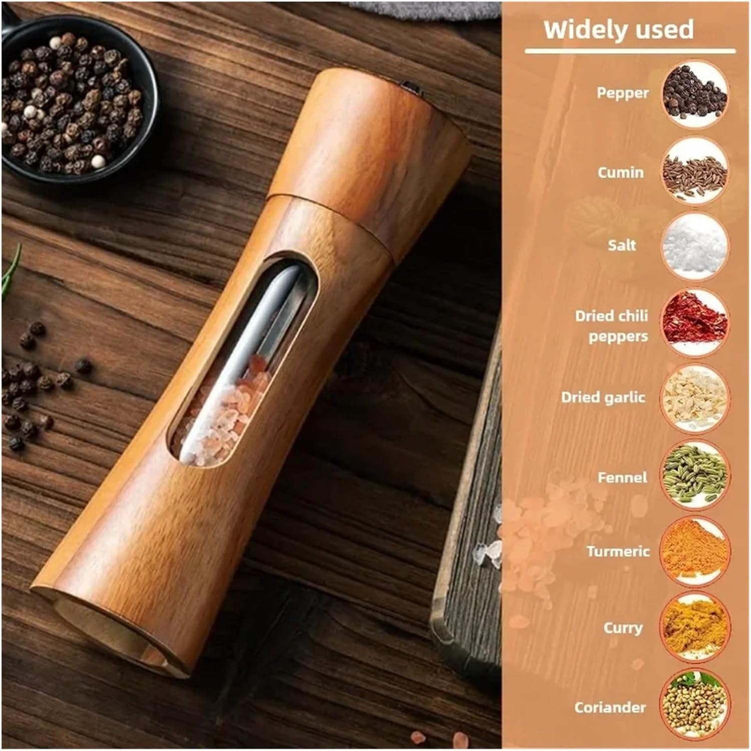 Wood Salt And Pepper Grinder Solid Manual Adjustable Coarseness Large Capacity Multi-purpose Spices Kitchen Cooking Tool(A)