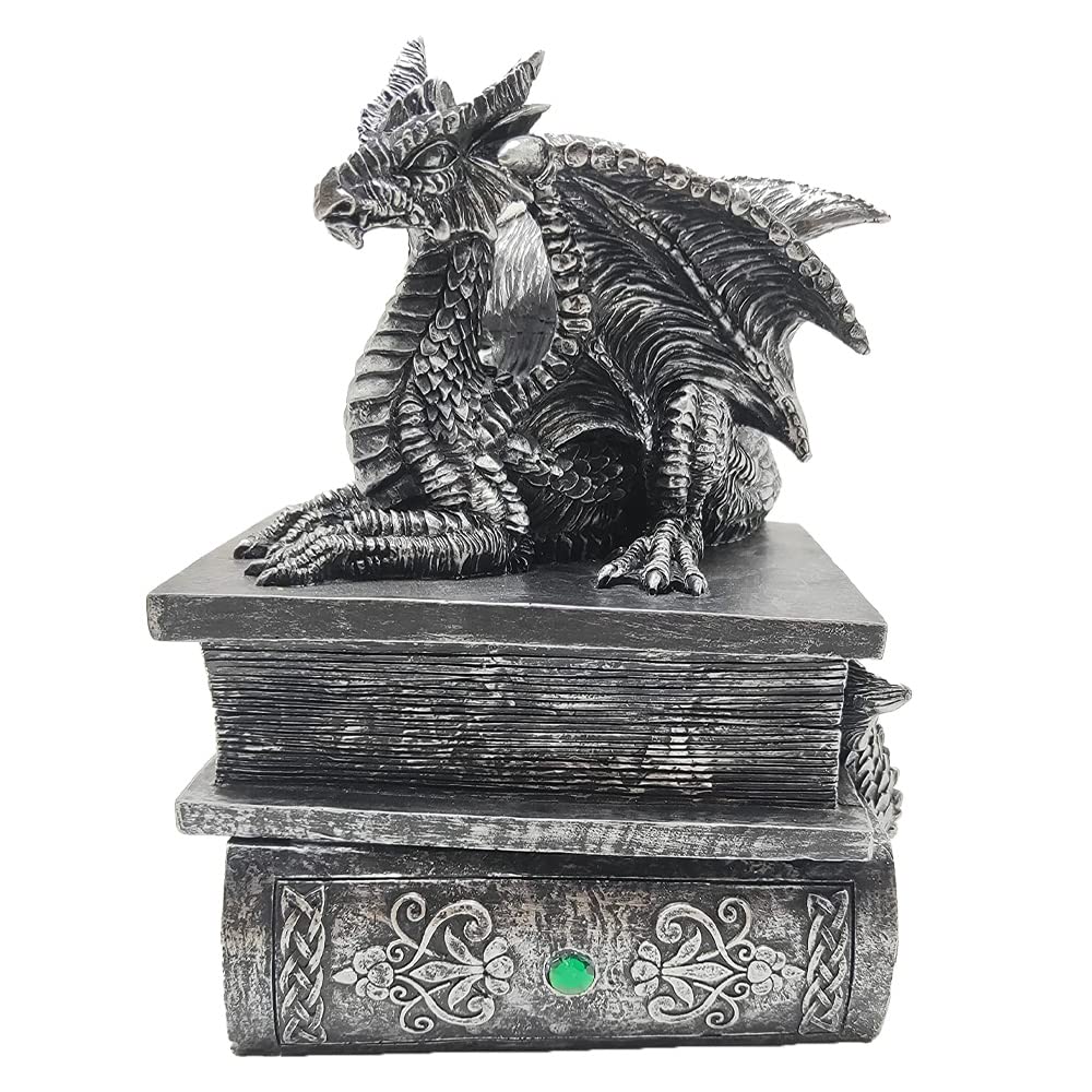 G&H Decor - 21cm Dragon Trinket Box - Dragon Statue with Secret Compartment - Fantasy Figurine - Gothic Jewellery Box