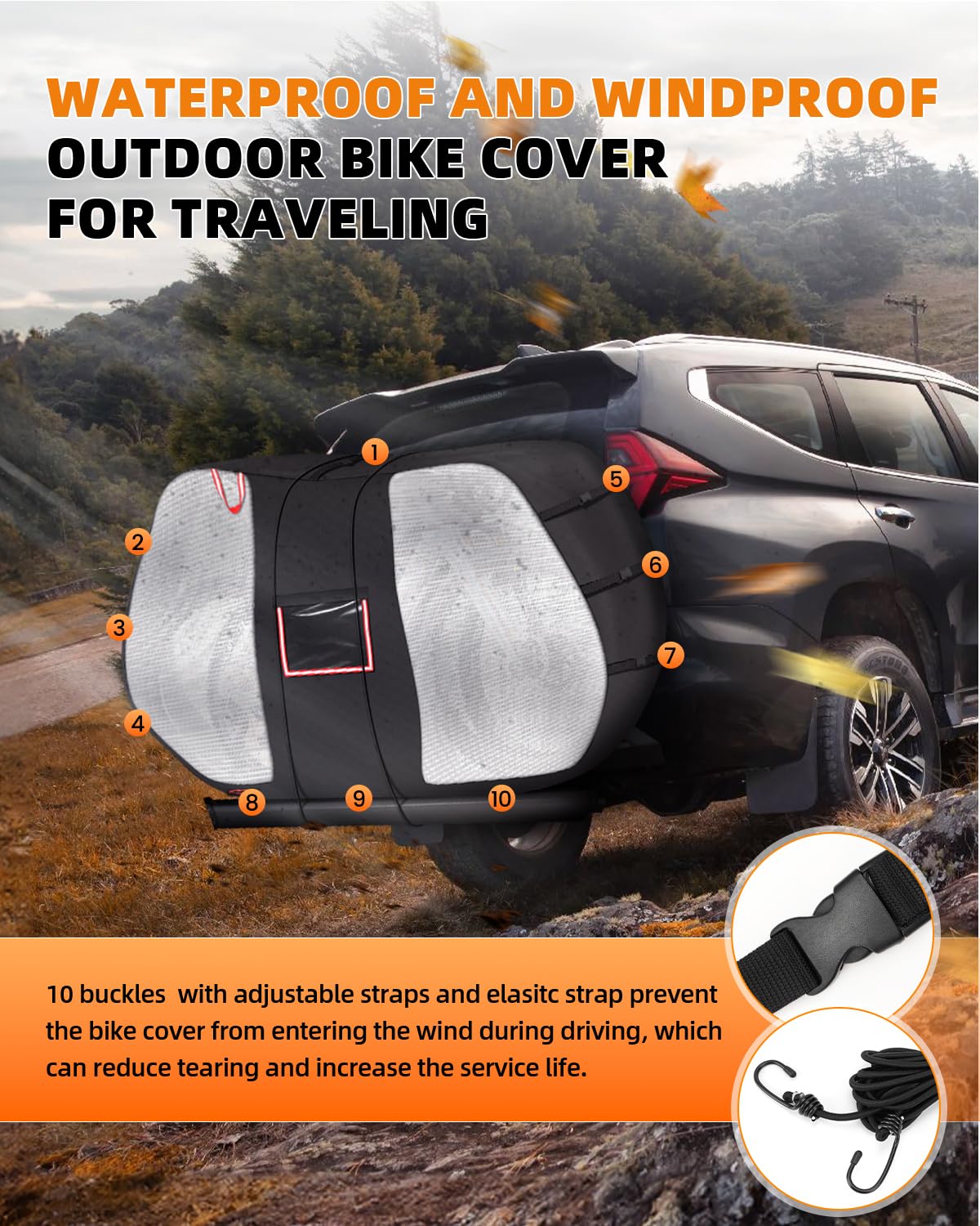 Funda para bicicleta al aire libre para transporte de 1/2 fundas para bicicletas en el estante trasero, impermeable, fundas de transporte para bicicletas en enganche de coche, almacenamiento de viaje