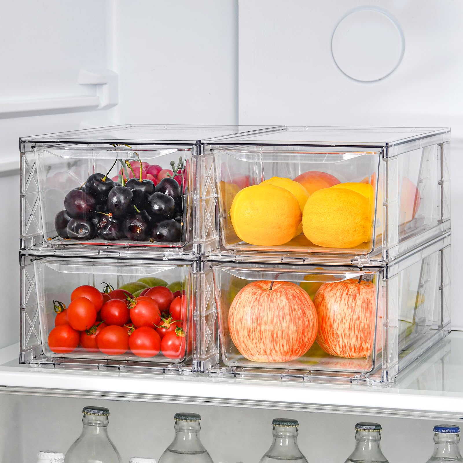 Photo 1 of Clemate 4Pack Clear Stackable Kitchen Storage Organizer,Pantry Organizers and Storage,Foods Organizer Bins with Handles, Easily Assemble for Bathroom, Kitchen, Refrigerator, Pantry, Cabinet, Closet