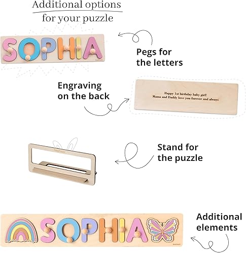 Miniatura 5 de Personalized Name Puzzle with Pegs by BusyPuzzle, Montessori Toys, Wooden Name Puzzle for 1 Year Old Baby, Gift for 1st Birthday, Christmas Gift for