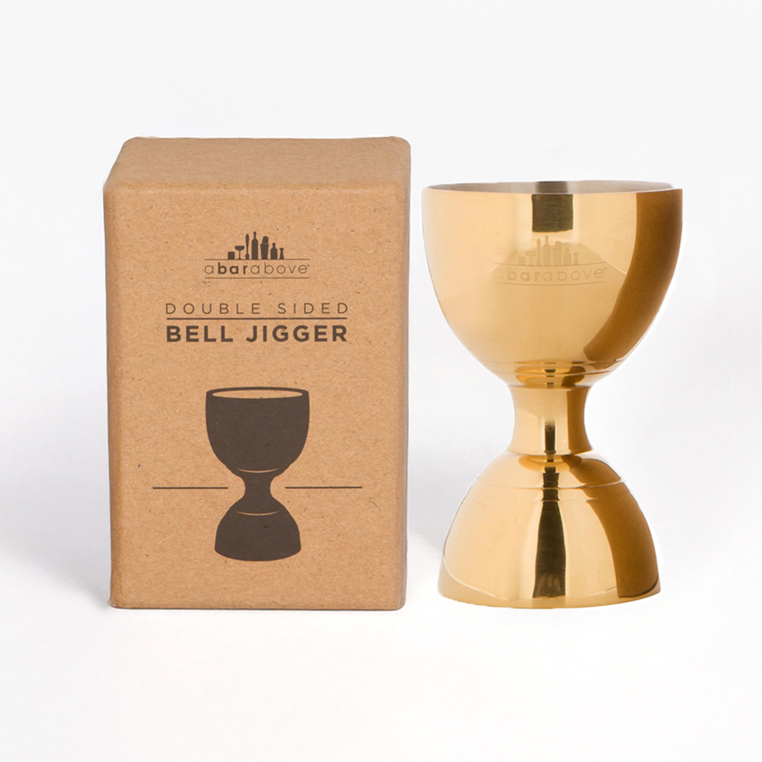 A Bar Above Premium Bell Jigger, 304 Stainless Steel Double Cocktail Jigger with 10 Internal Measurements, Heavy Duty Professional Bar Tool for Bartending, Gold Finish, Ergonomic Design, 1 Pack