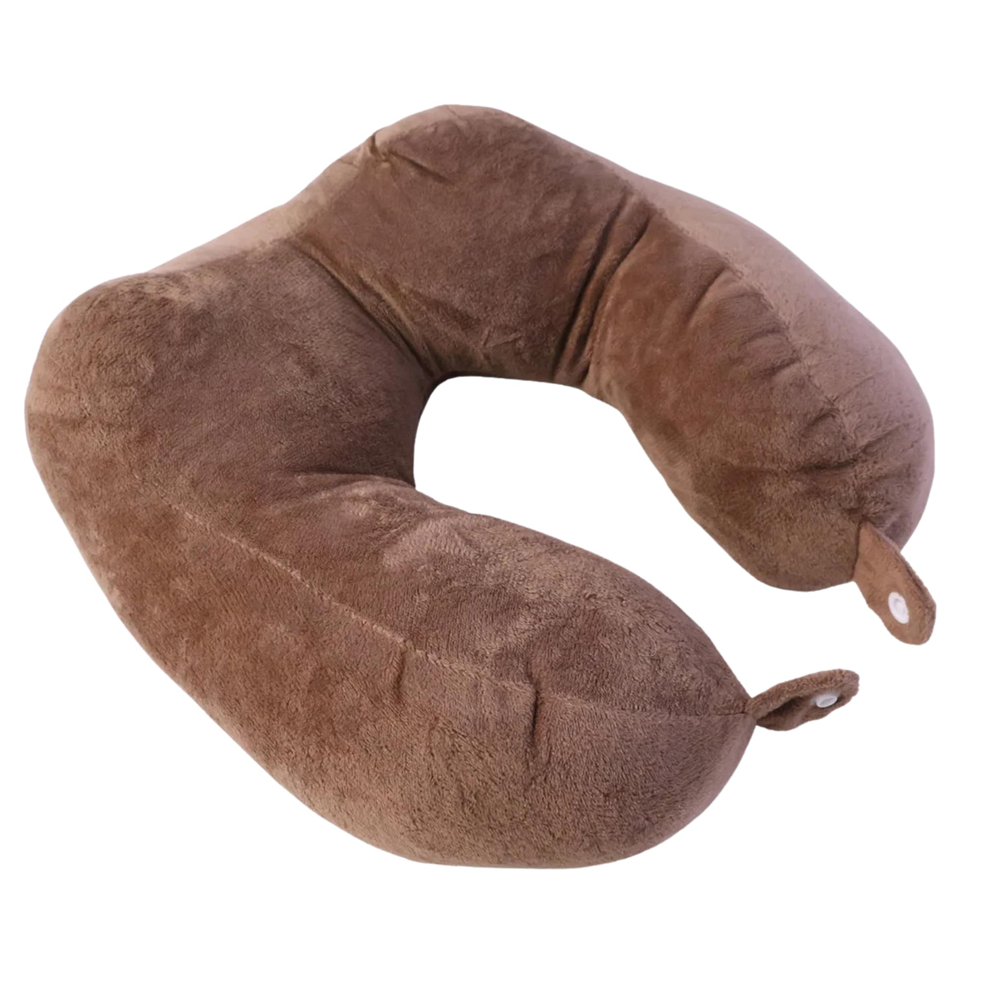 u-shaped travel neck pillow for men & women | soft plush neck support pillow for car, flight, train & bus travel, compact portable cushion for head, neck & chin support, brown, 1 pc