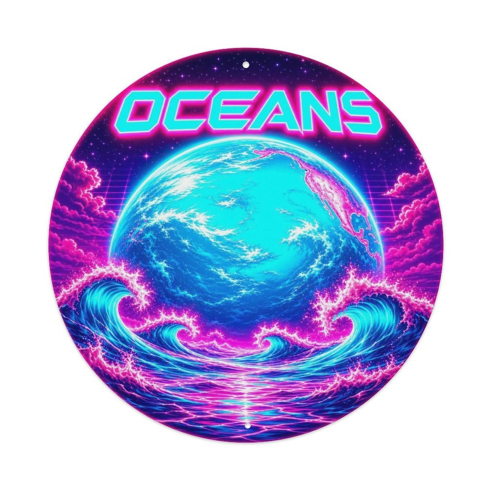 Celestial Blue Planet Oceans Space Exploration Metal Tin Sign
