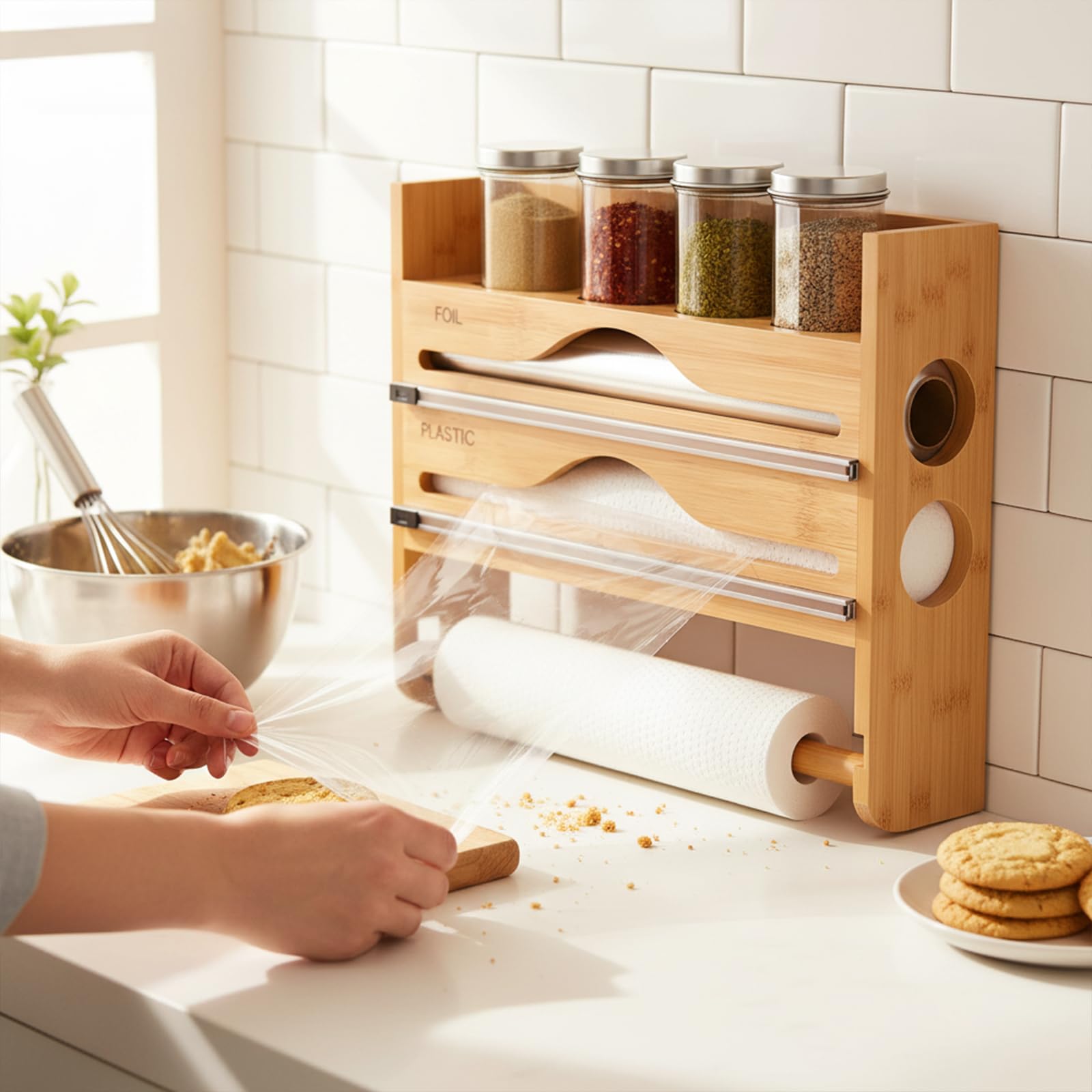 Distributeur de Film et Support en Aluminium avec Cutter,dérouleur et Coupe-Film Alimentaire 4 en 1,Distributeur de Film Alimentaire,Distributeur de Film Alimentaire pour Cuisine