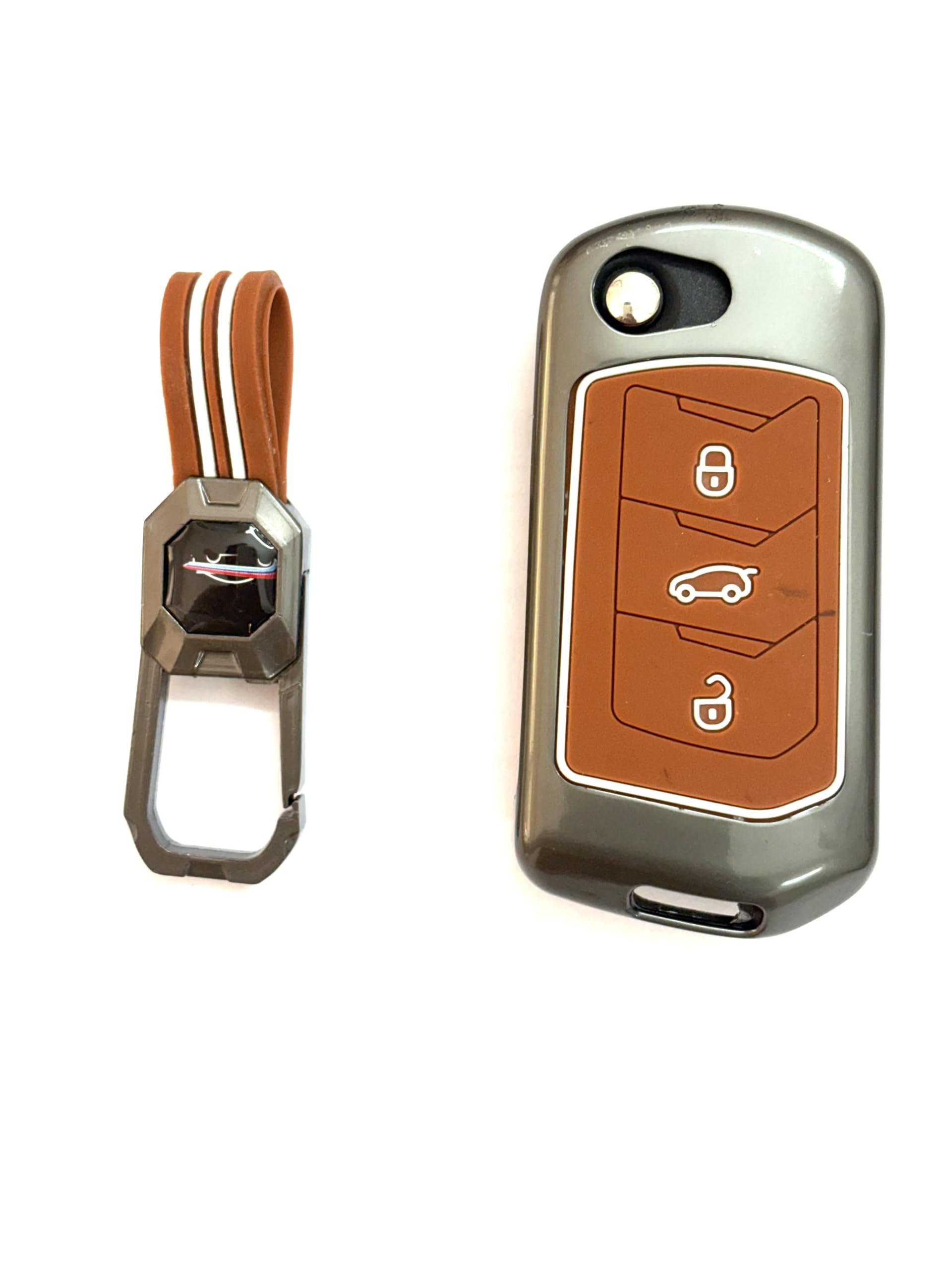 Car Key Fob Cover with Keychain, Silver and Orange, 3-Button Remote Case, Includes Screwdriver-image-11