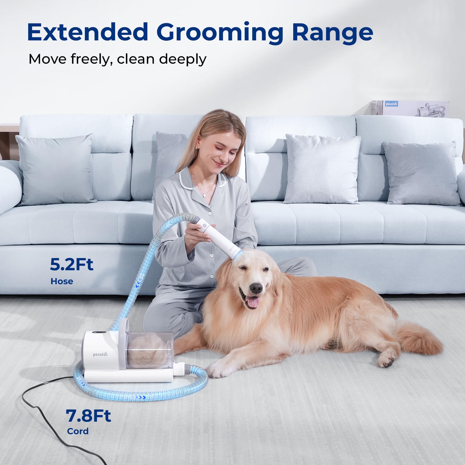 Pecute Aspirateur Tondeuse Chien Chat 4 en 1, 12000 Pa Kit Toilettage Professionnel avec 8 Accessoires, 1.5L Bac, 55 DB Silencieux, pour Poils Longs/Epais