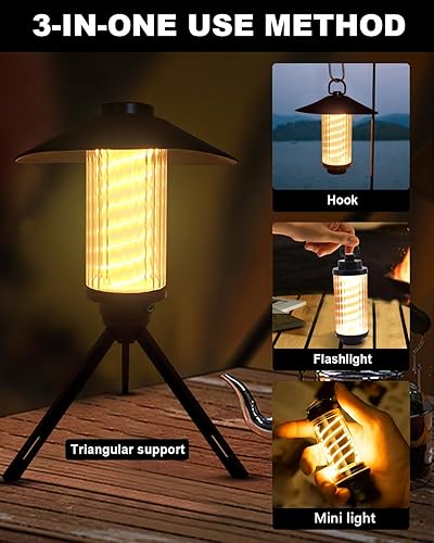 Miniatura 2 de Linterna LED para campamento, 3 en 1, linterna LED para acampar al aire libre, luz de campamento retro cálida, IPX5 impermeable, linternas para