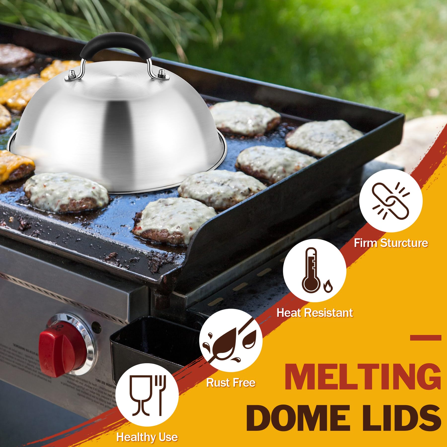 HaSteeL Cubierta para untar de 9.7 pulgadas, juego de cúpula redonda de acero inoxidable, cúpula de metal resistente para interiores y exteriores, plancha plana Teppanyaki, cocinar al vapor, barbacoa,