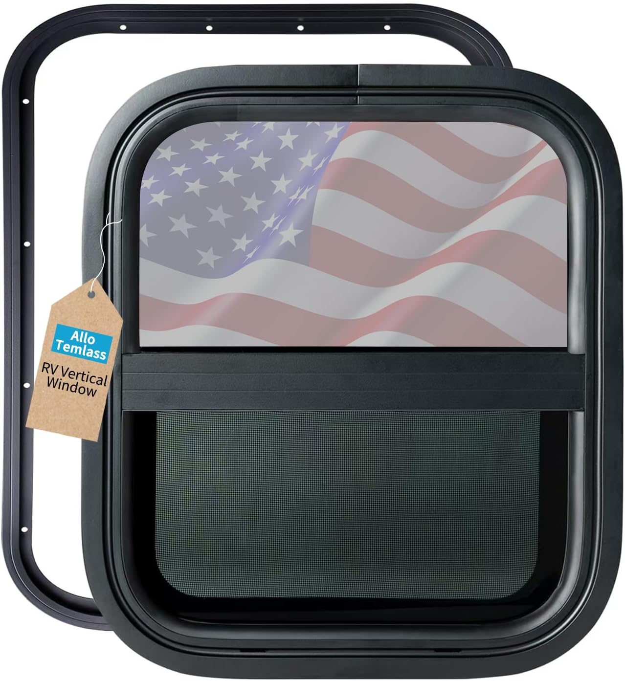 Vertical RV Window, 14" W x 16" H Tinted Sliding Camper Trailer Window with Trim Ring, DOT Certified Replacement Window for RVs, Cargo Trailers, and Tiny Houses