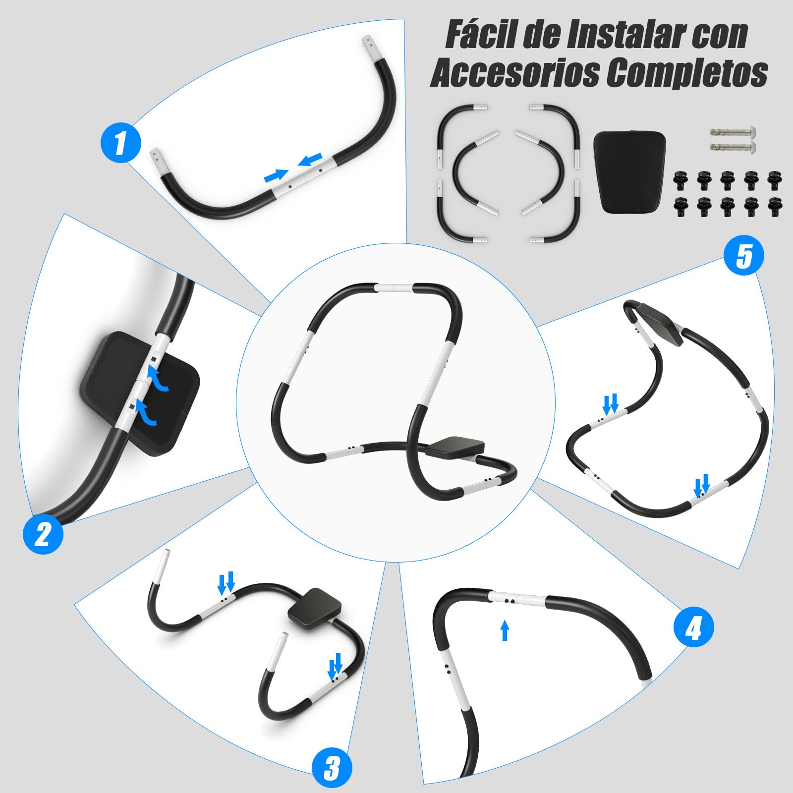 COSTWAY Entrenador de Fitness AB Trainer, Entrenador de Ejercicios de Fuerza Abdominales, Reposacabezas Acolchado