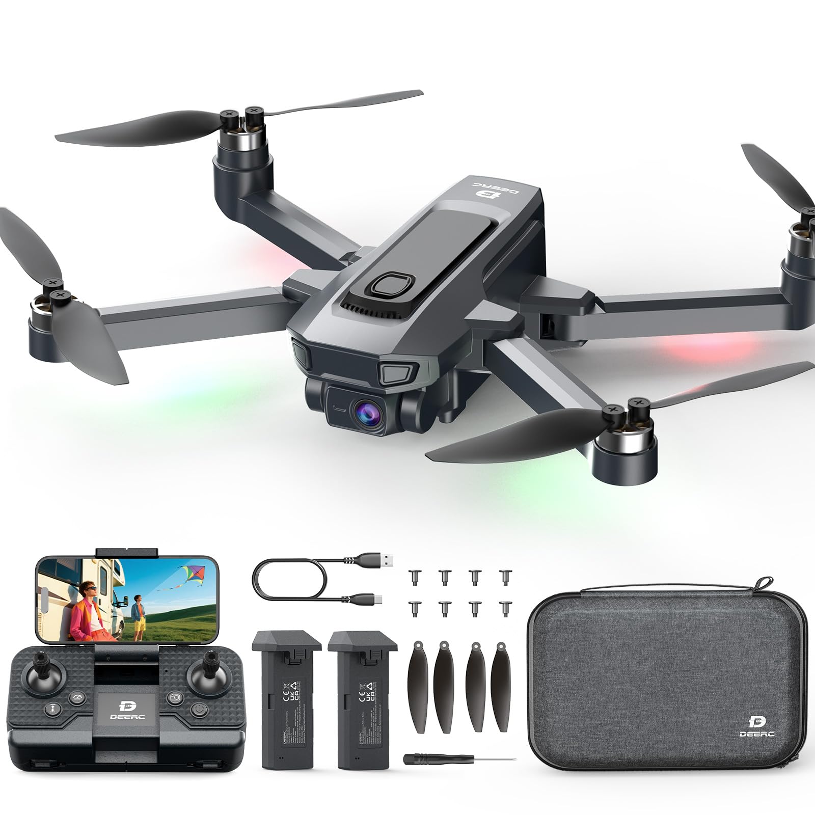 DEERC D25 Drone con Cámara 4K para Niños y Adultos, Transmisión 5G, Cuadricóptero RC Plegable, Juguete Compacto con Motor sin Escobillas, Mantenimiento de Altitud, Giros 3D, 2 Baterías