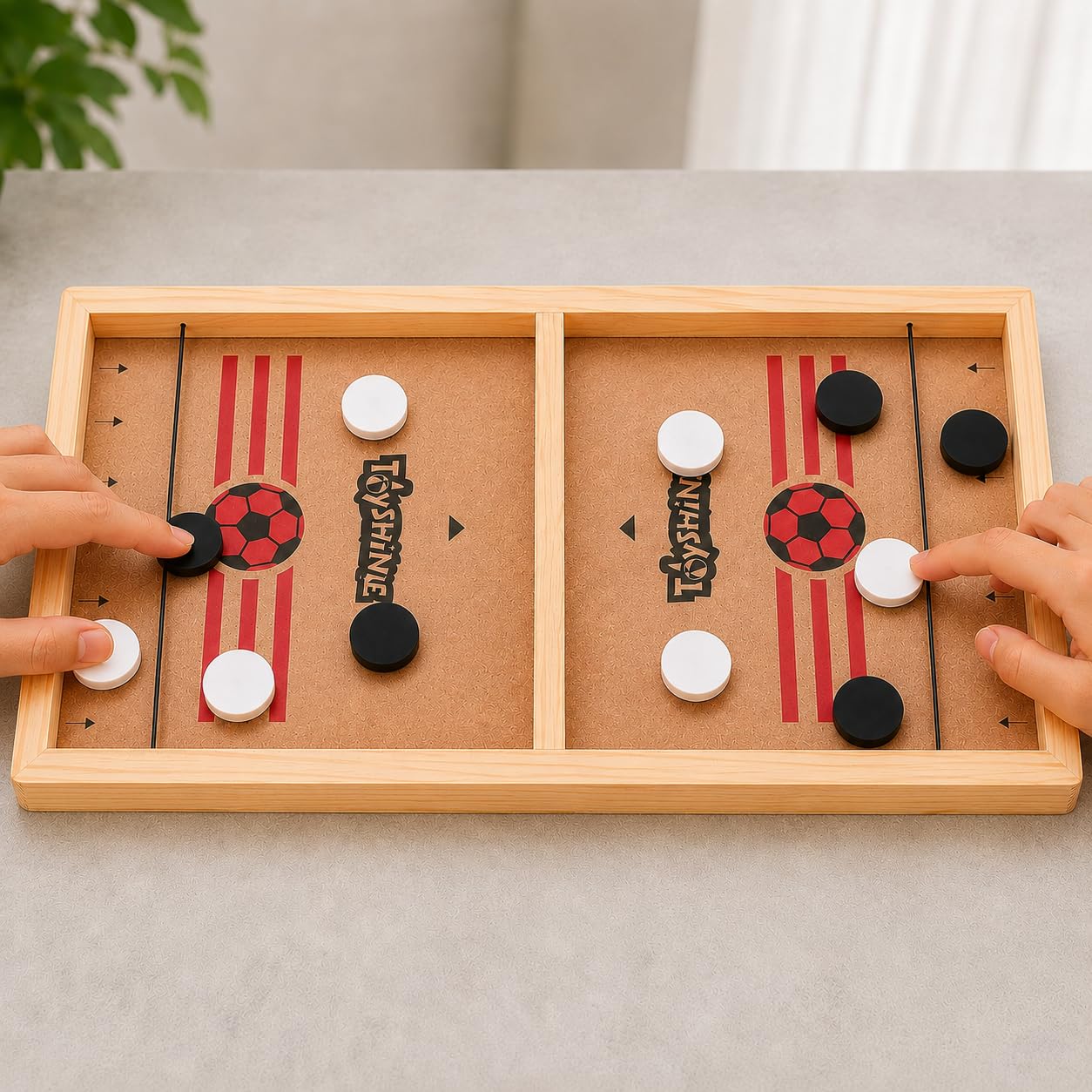 Toyshine Junior Fast Sling Puck Game Board String Hockey Toy, Party Game for Adult, Parent, Kids, Children, Family (Brown, Pine Wood)-image-27