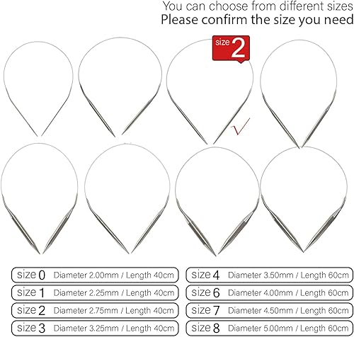 Miniatura 3 de Agujas de tejer circulares de acero inoxidable, tamaño 2, 16 pulgadas de longitud, aguja circular para proyectos hechos a mano, tejido de bricolaje,