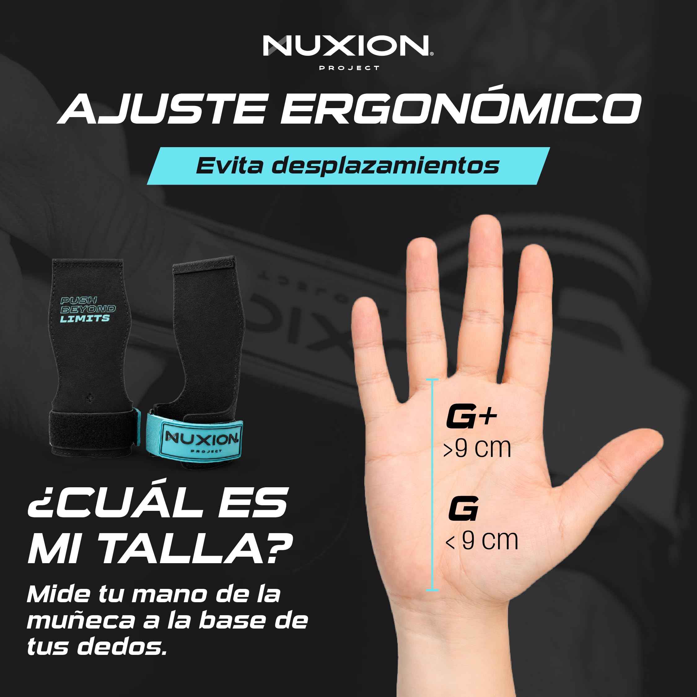 NUXION | Guanti per Crossfit in microfibra | con e senza magnesio | Impugnatura su barre, anelli e kettlebell | Set con polsiere in regalo | Taglie G e G+ | Polsiere in tessuto in regalo