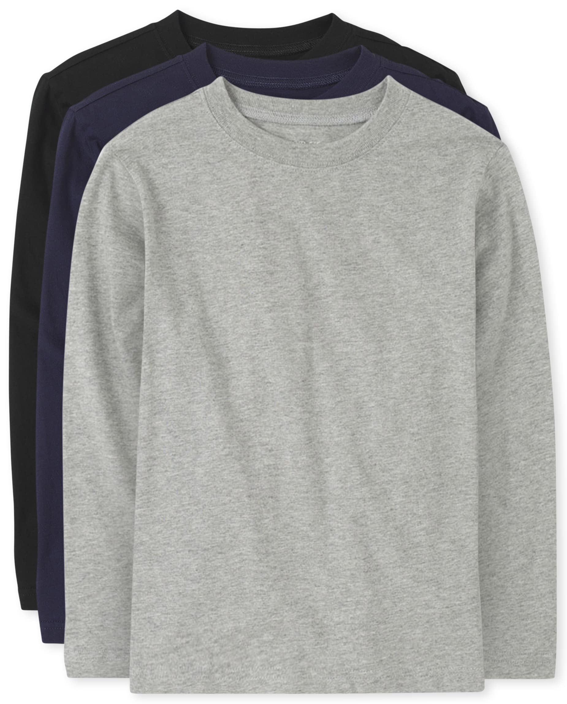 The Children's Place Boys Basic Layering Tee 3-Pack T-Shirt, Black/Tidal/H Gray 3 Pack, M (Pack of 3)