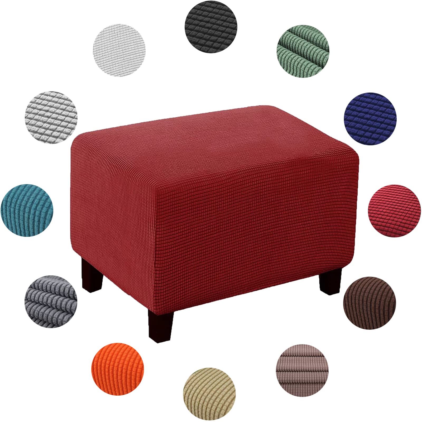 XJKH Stretch Footstool Slipcover - Soft Yellow Square Ottoman Cover for Living Room - Washable Pouffe Protector - S Size