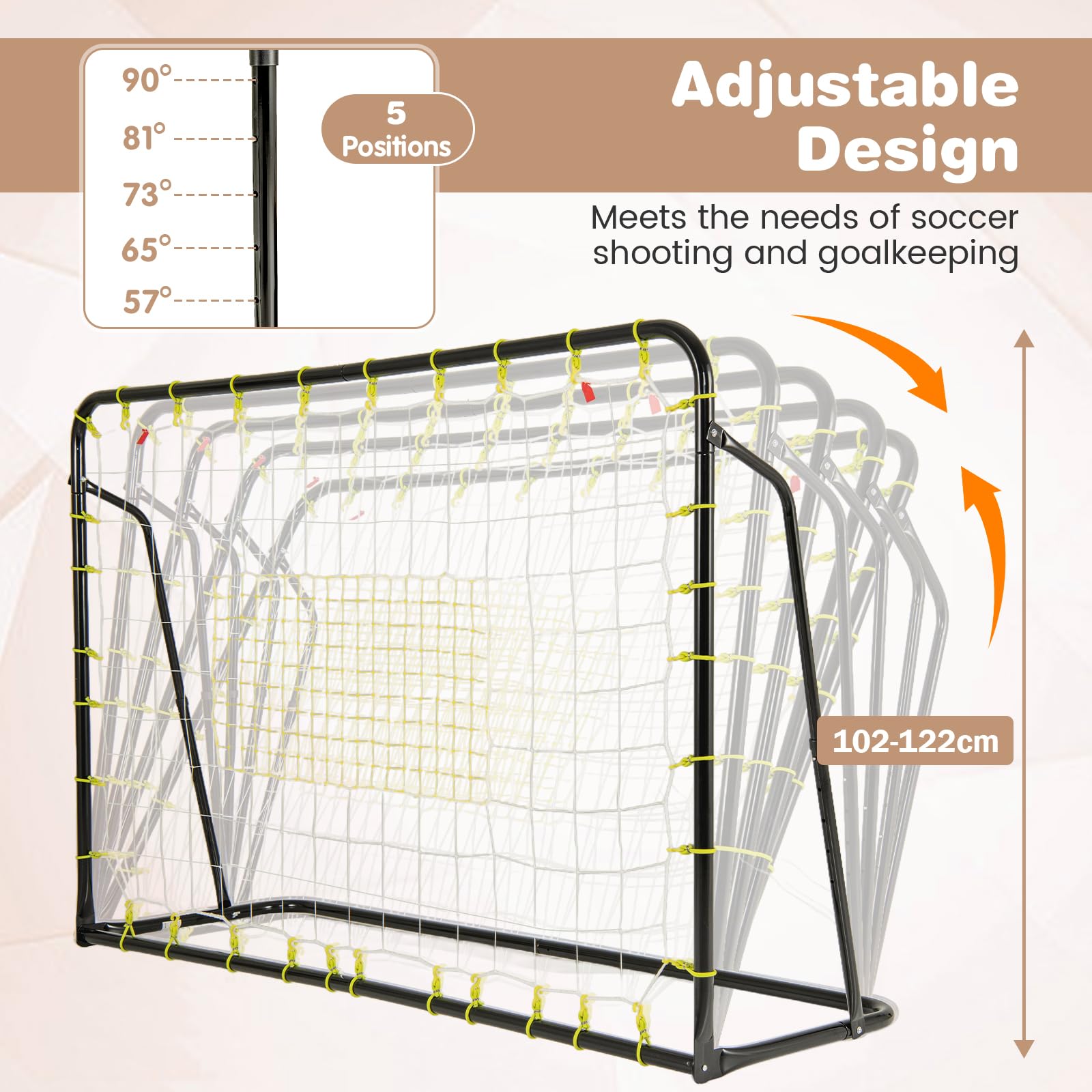 Questa Porta da Calcio 2 in 1, 6,1 Piedi x 4 Piedi, Resistente alle intemperie, con Rete di Rimbalzo ad Angolo Regolabile e Rete ad Alta Resistenza, è un'attrezzatura per l'allenamento di ca