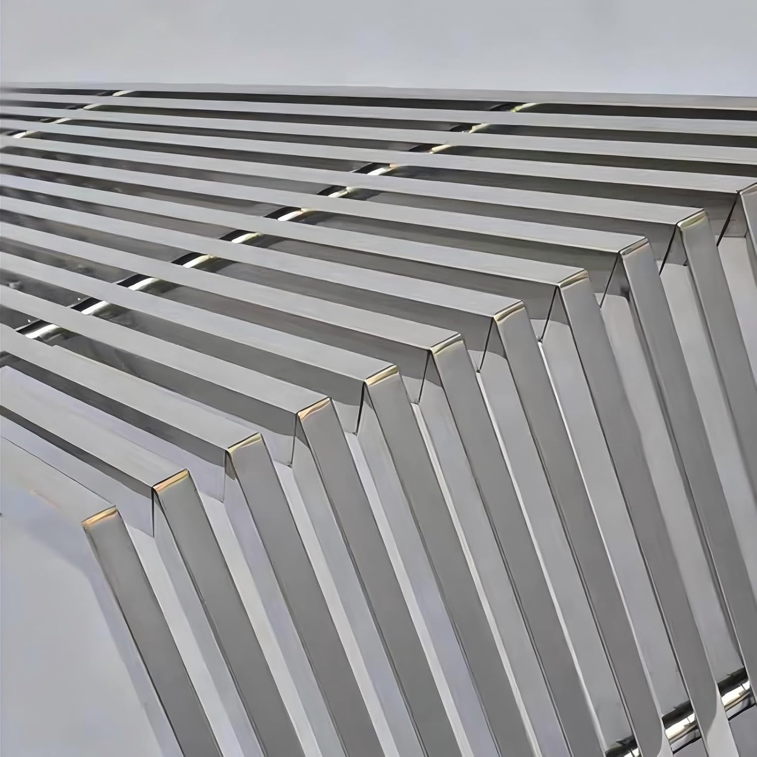 Modern Stainless Steel Bench, Geometric Striped Design, Durable Metal Stool for Indoor/Outdoor, Living Room/Patio Decor
