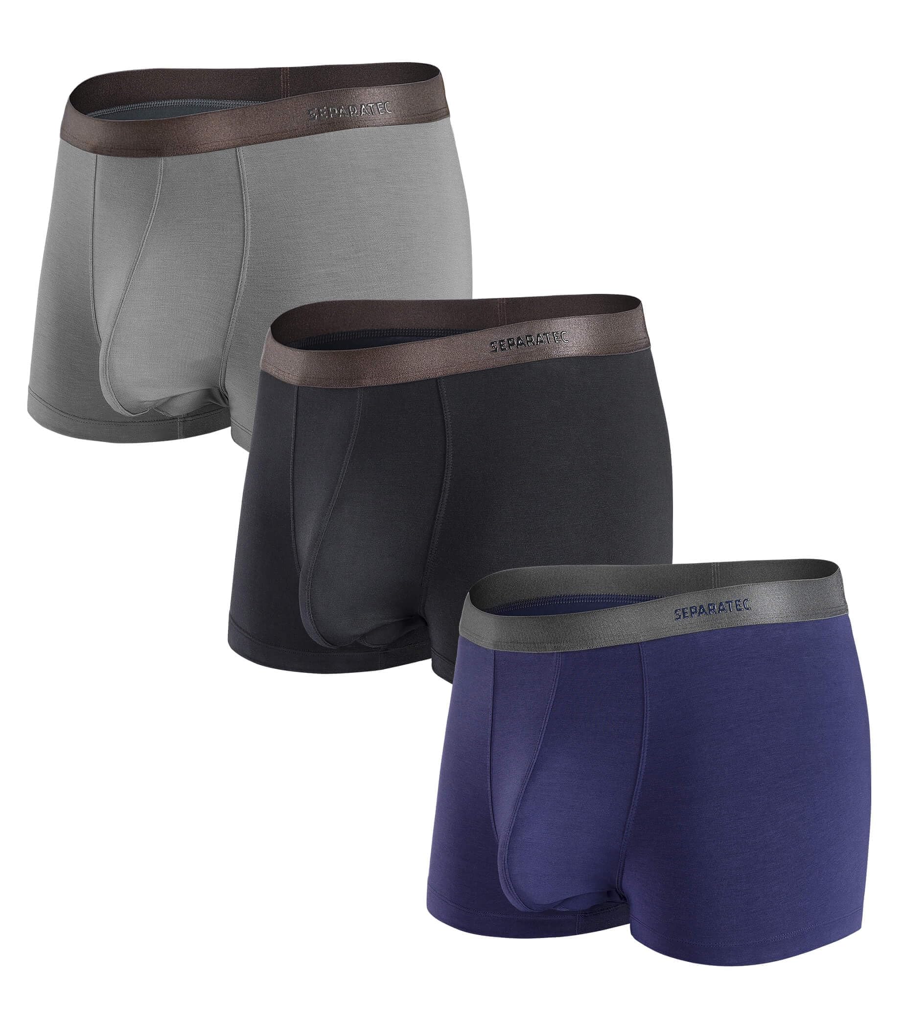 Separatec 3 Pack Men's Underwear Basic Bamboo Rayon Soft and Breathable Separated Pouch Trunks - black - S