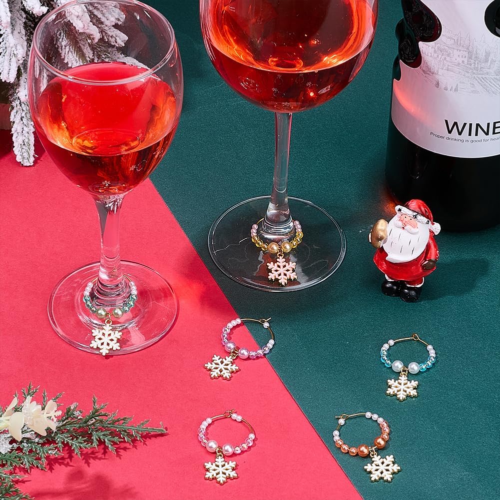SUNNYCLUE 1 Box 6pcs Christmas Wine Tag Wine Glass Tag Charms Alloy Metal Blue Purple Snow Flower Drink Identification Markers for Cocktail Champagne Christmas Holiday Family Gatherings Party image 4