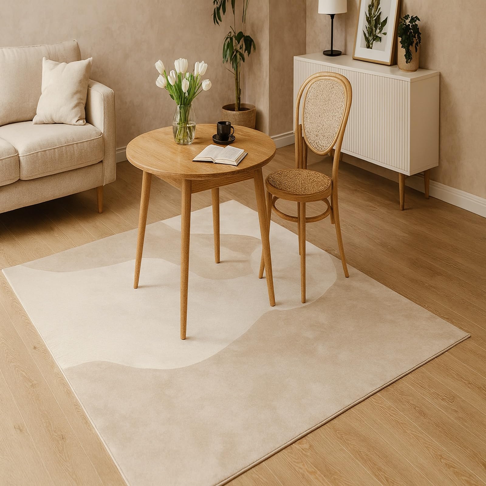 Tapis entrée intérieur moderne abstrait beige lavable pour couloir et cuisine