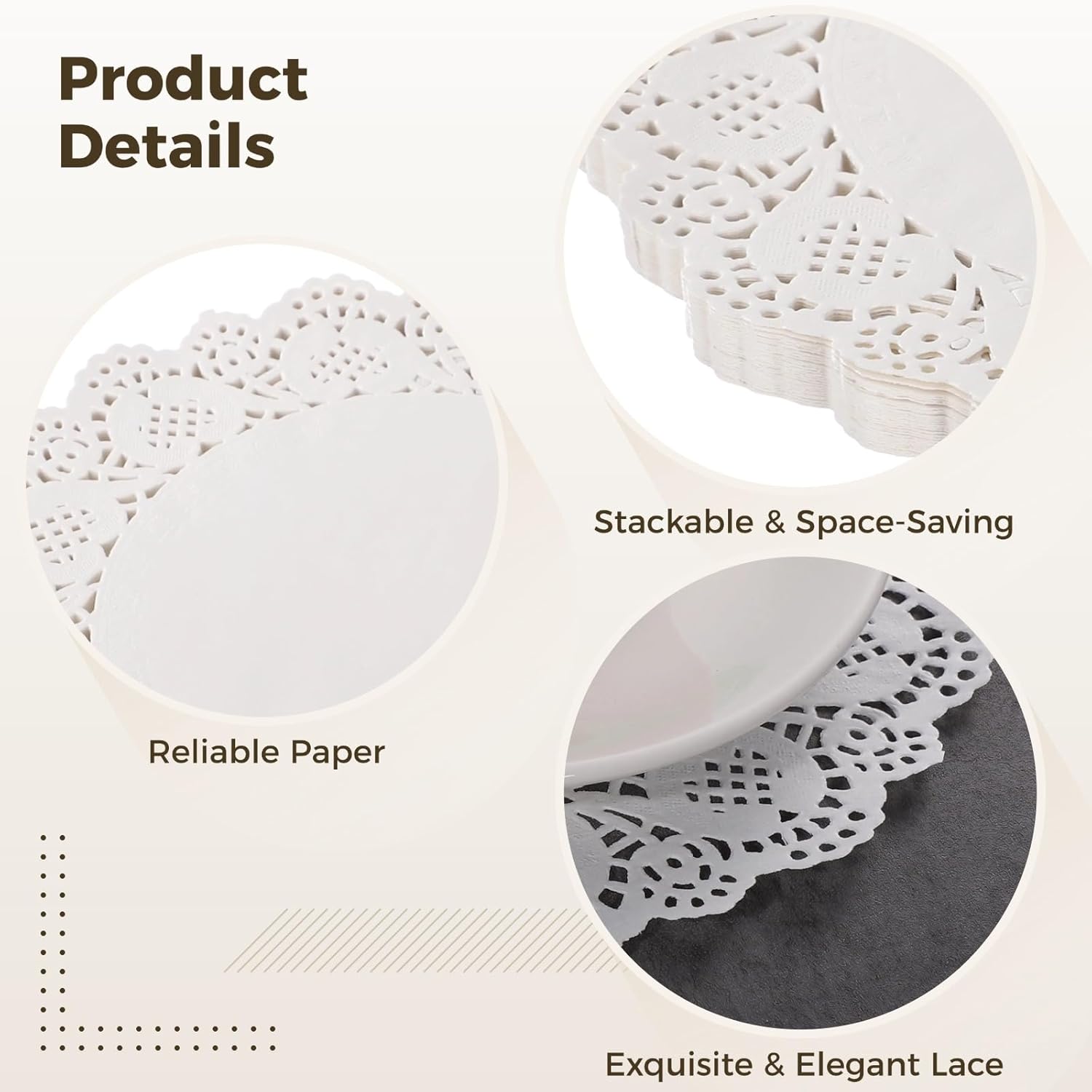 280 Pieces Disposable Lace Paper Doilies, Round 10.2 In White Placemats, Baking Oil Absorbent Liners For Tables At Parties Or Weddings