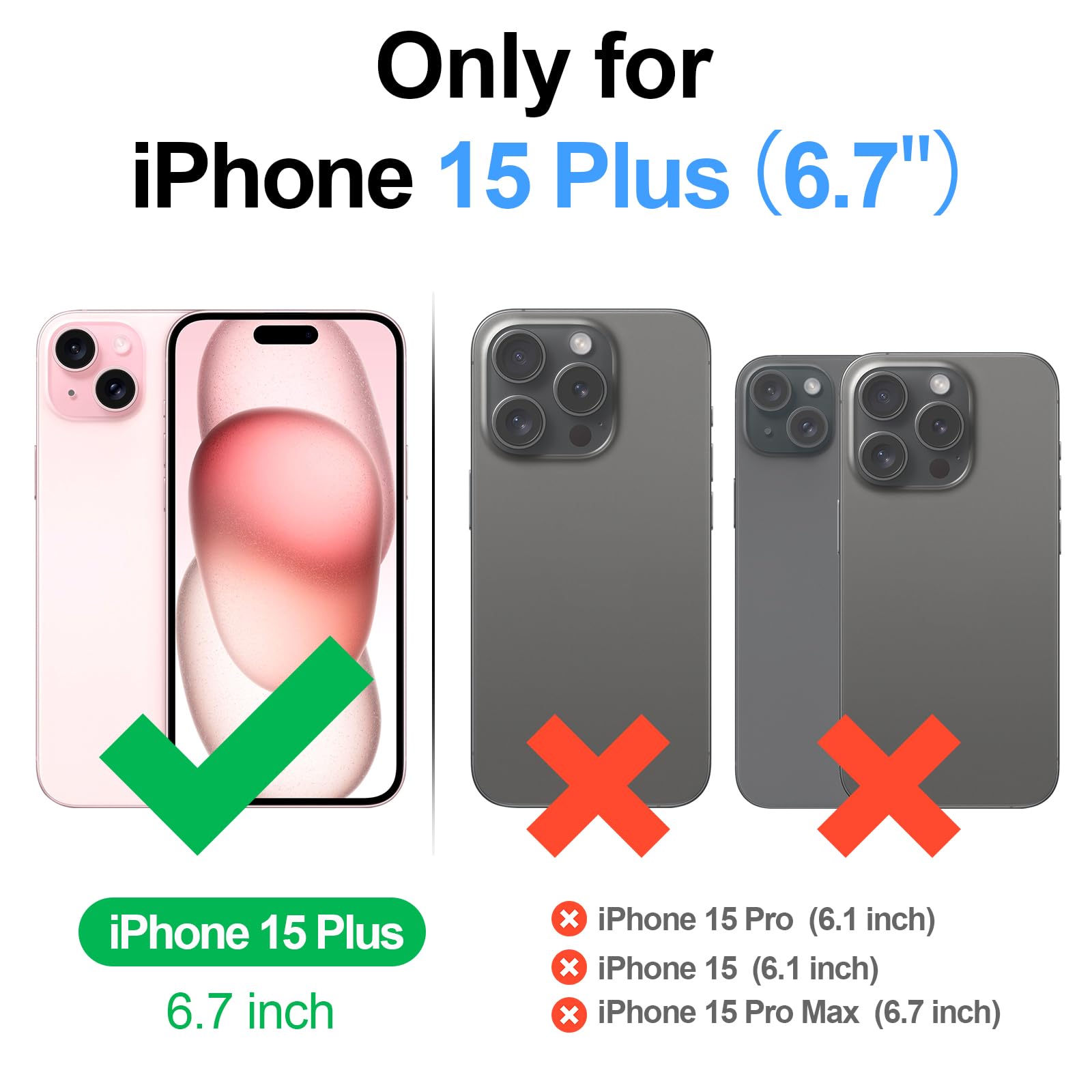 SkyEagle Compatible Magsafe 2 in 1 Detachable iPhone 15 Plus Wallet Case with Card Holder for Women Men,Magnetic PU Leather RFID Blocking Flip Kickstand Credit Slots for Apple 15 Plus,Black