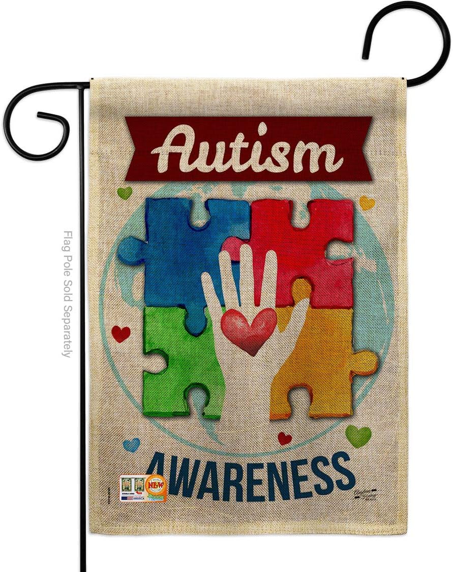 Hope for Autism Awareness Burlap Garden Flag Support Inspirational Survivor Ribbon Prevention Cancer Breast BLM Small Decorative Gift Yard House Banner Double-Sided Made In USA 13 X 18.5