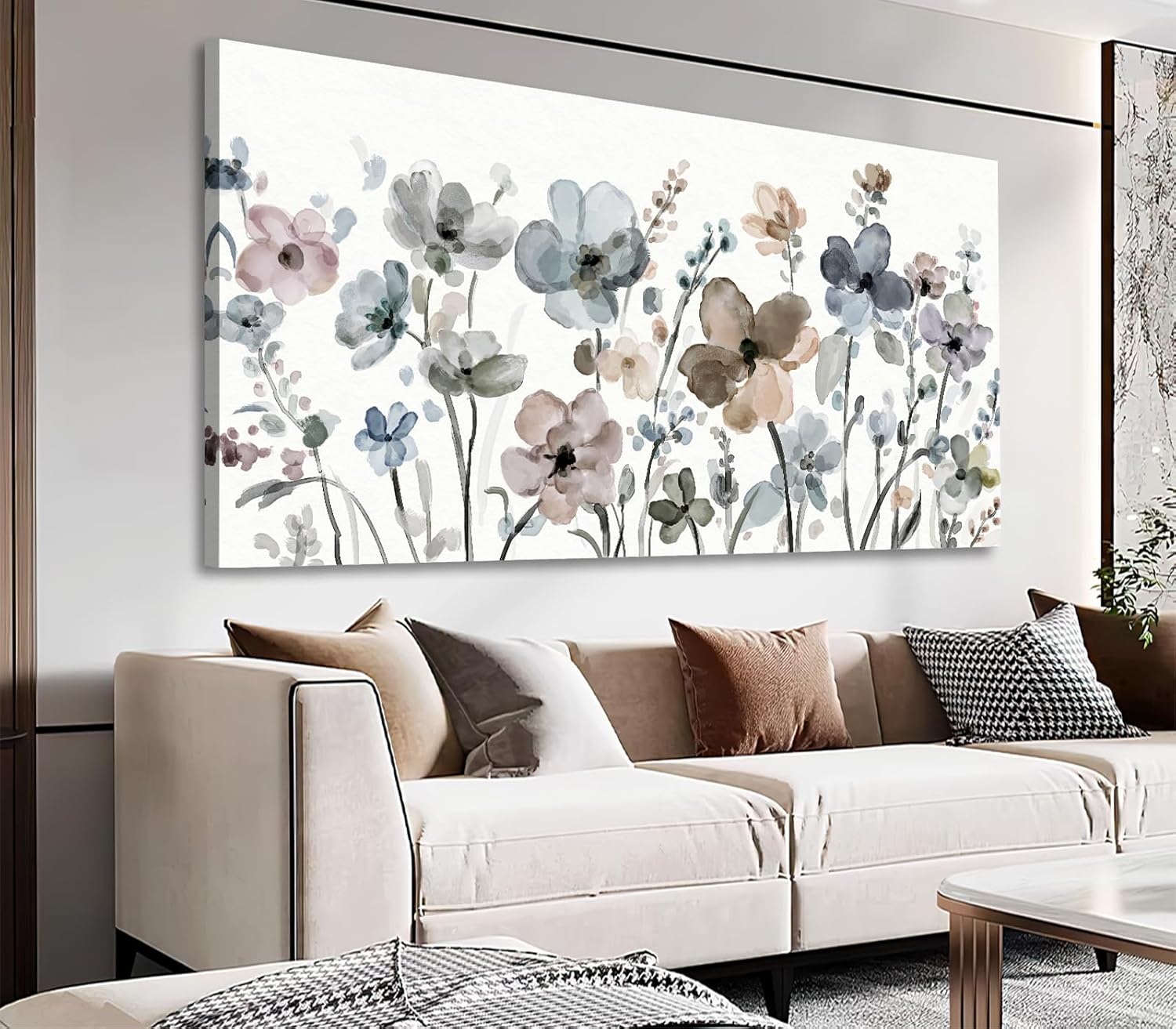 NINEASO Flowers Canvas Wall Art - Cream White Flowers Pictures Abstract Beige Floral Wall Decor Botanical Painting Print Artwork for Living Room Bedroom Home Office Decorations 29 x 58