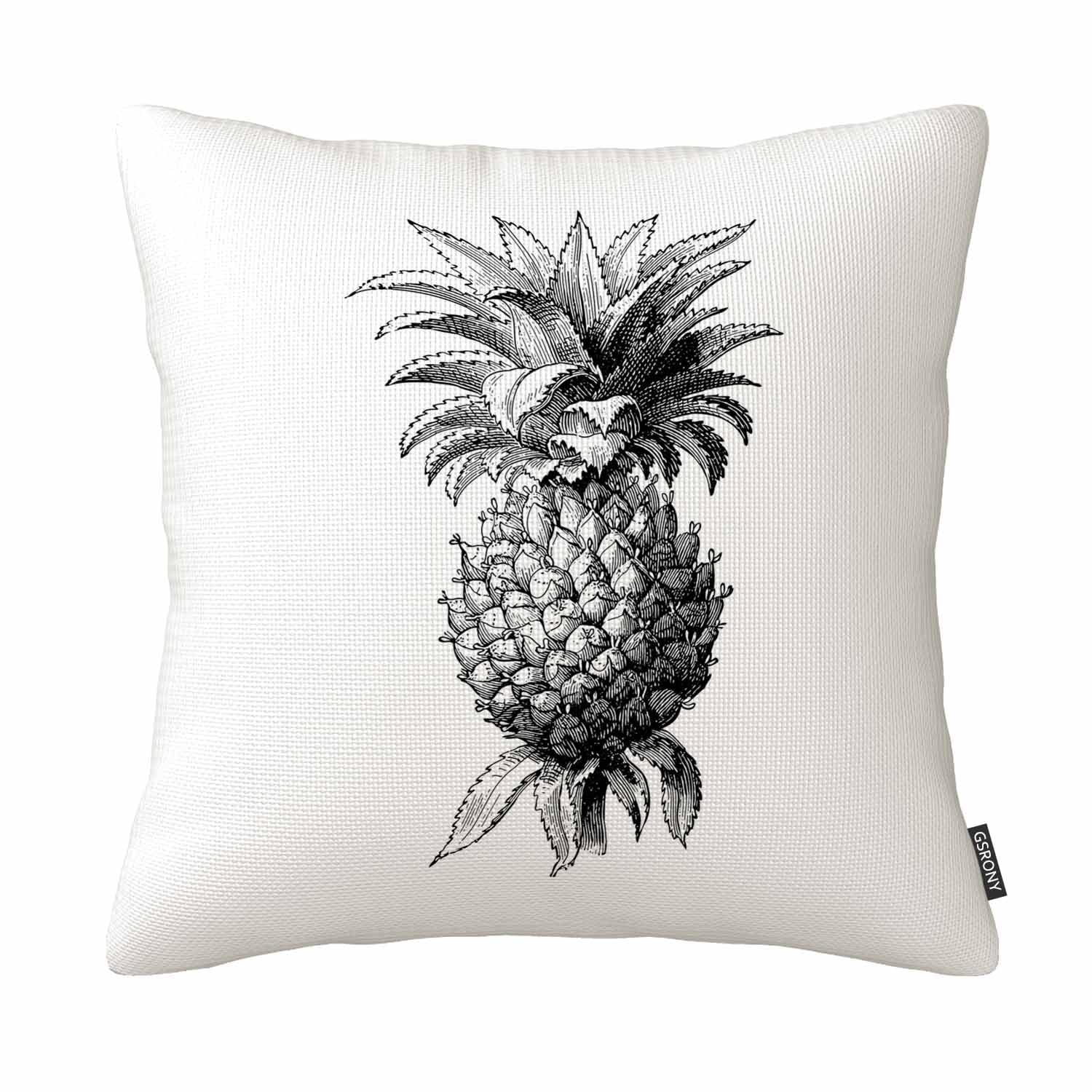 Gsrony Teal Pineapples Throw Pillow Covers Vintage Pineapple Illustration Black White Cushion Pillow Case Home Decor Pillowcase 18X18 Inches