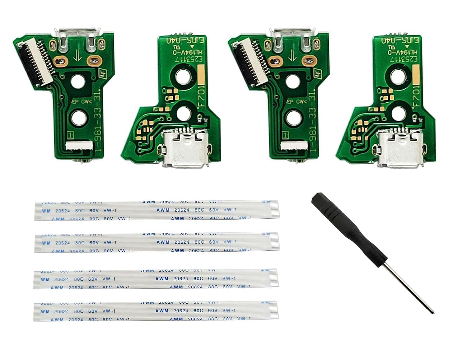 4 PZ Scheda di Interfaccia JDS-040 e 12 Pin Cavo Nastro Compatibile con PS4 Pro / PS4 Slim Controller Wireless Sostituzione Porta di Ricarica