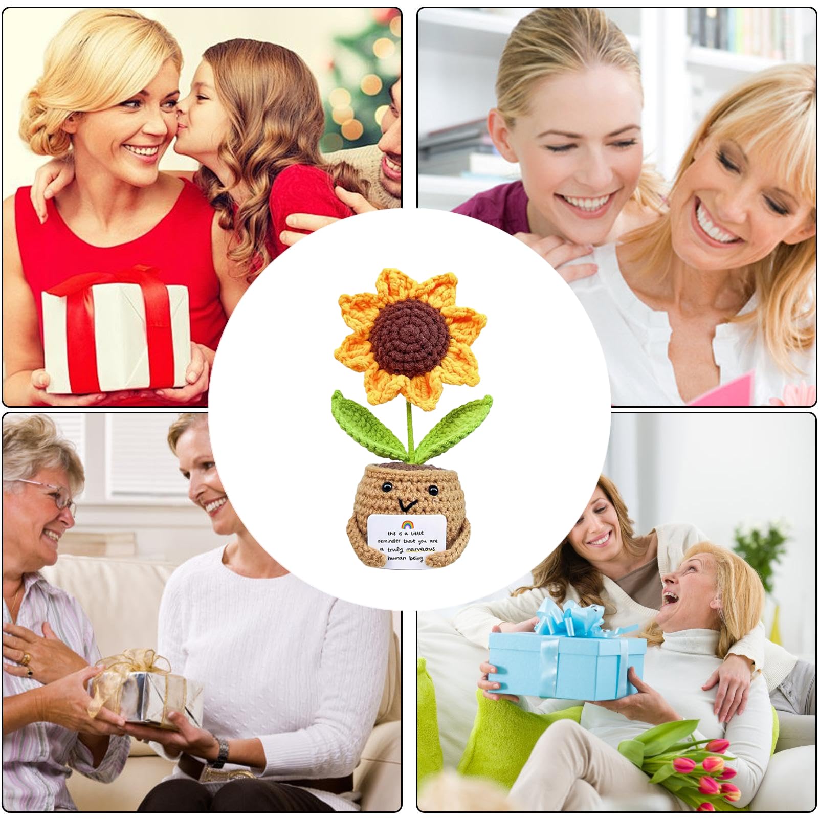 Positive Sunflower Crochet Potted Flowers, Emotional Support Plant with Encourage Card - Image 5
