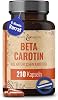 Beta Carotene Capsules Made from Natural Carrots - 210 Beta Carotene Tanning Capsules - 7mg BetaCarotene per Capsule - Storage Package Carotene Capsules - High Dose Tan from Inside
